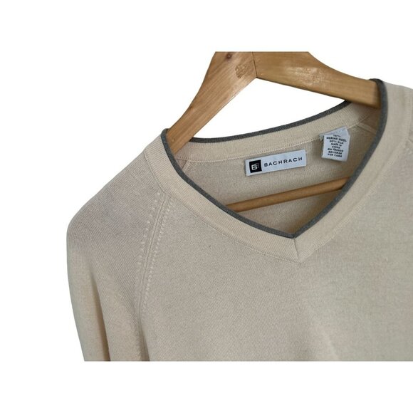 BACHRACH V-Neck Sweater Wool Silk Crean Color Gray Details Size Med - Picture 5 of 8